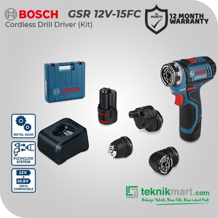 Bosch Cordless Drill Driver / Bor Obeng Baterai 12Volt GSR 12V-15FC