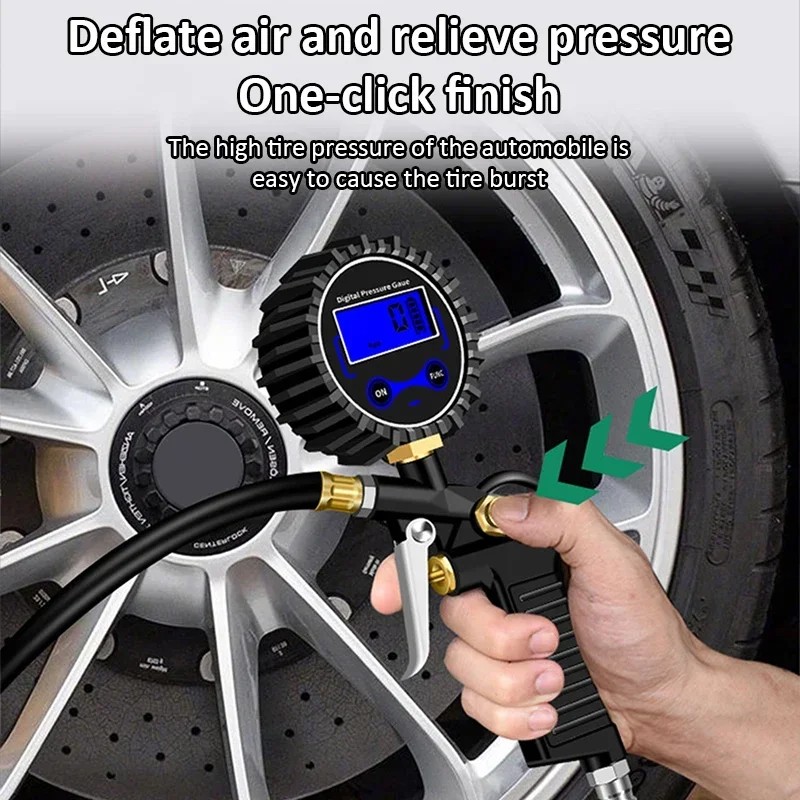 Tire Pressure Gauge Air Pressure Gauge Car Tire Pressure Monitor Tyre Inflator with Flexible Hose