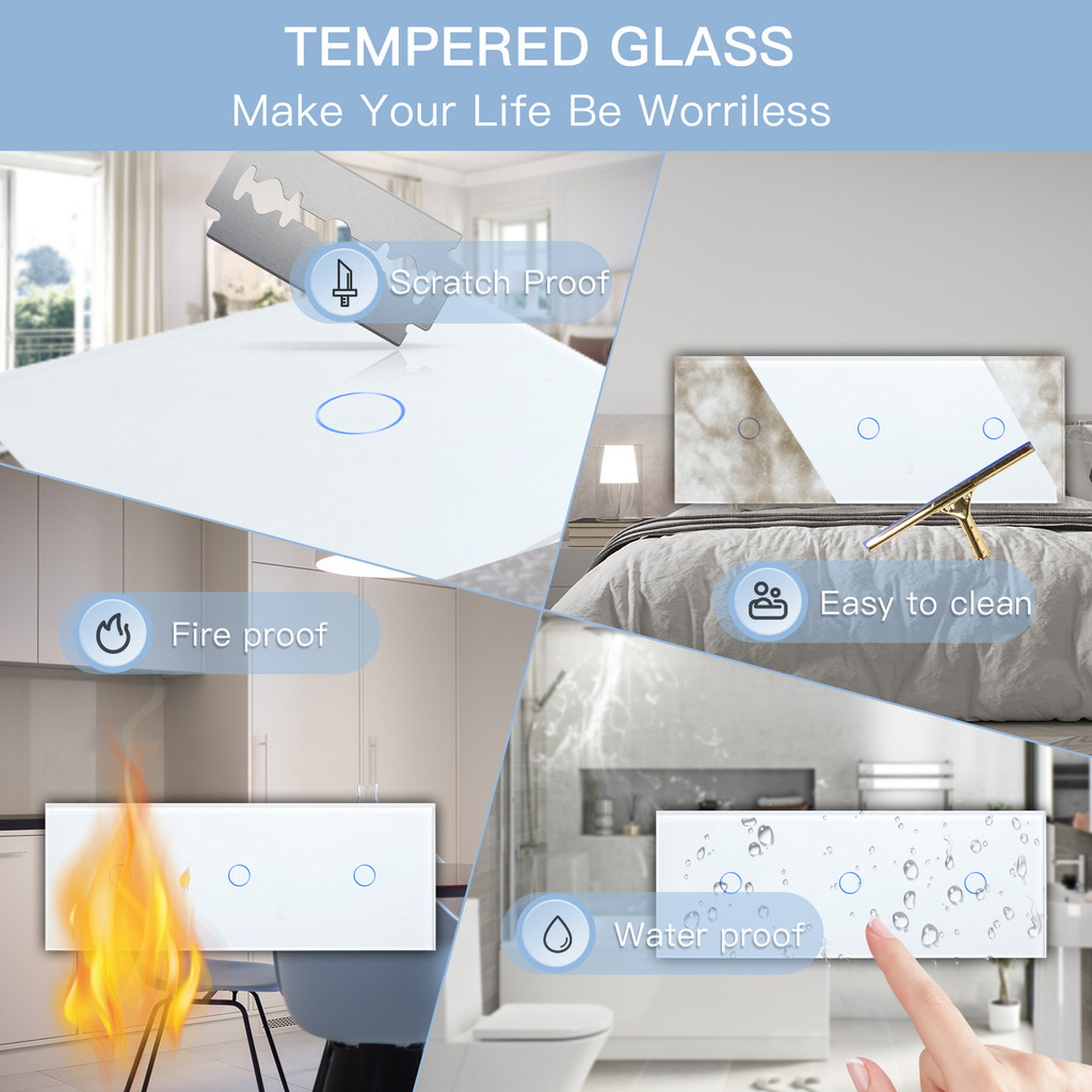 Bseed EU Standard ll Touch Light Switch Triple 3Gang 1y ll Switches White Black Crystal Class Panel