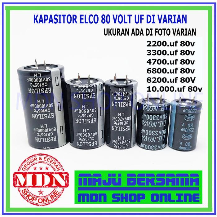 Kapasitor Elco 2200Uf 3300Uf 4700Uf 6800Uf 8200Uf 10000Uf 80V Kualitas Bagus