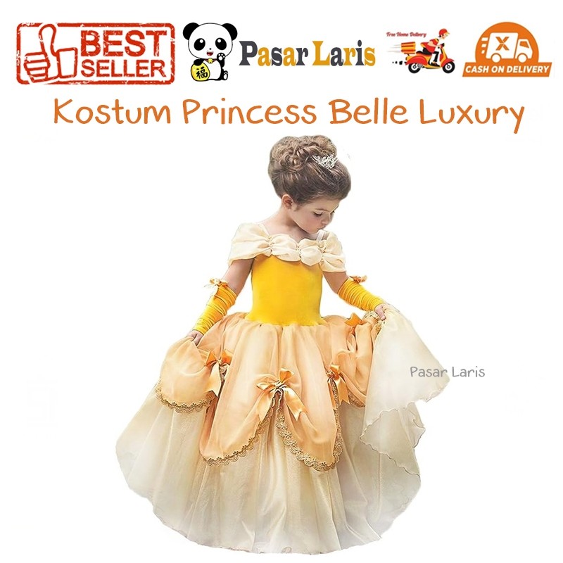 Princess Belle Luxury Dress Princess Belle Kostum Cosplay Baju Ulang Tahun Anak Perempuan