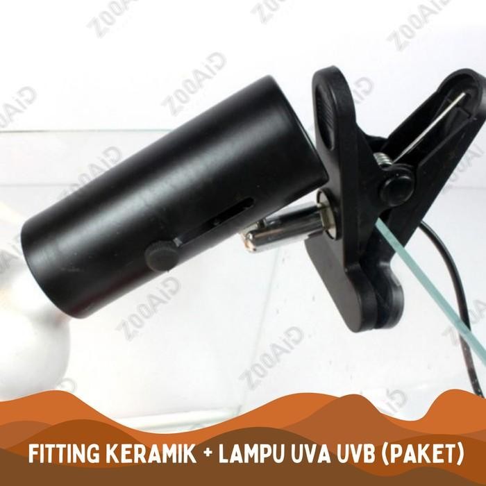 Fitting Keramik Pendek + Lampu Uva Uvb Penghangat Reptil Reptile Kura