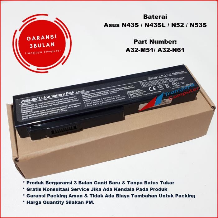 Baterai Baterry Batre Laptop Asus N43 N43S N43SL N43SN N43J N43JF N43JM