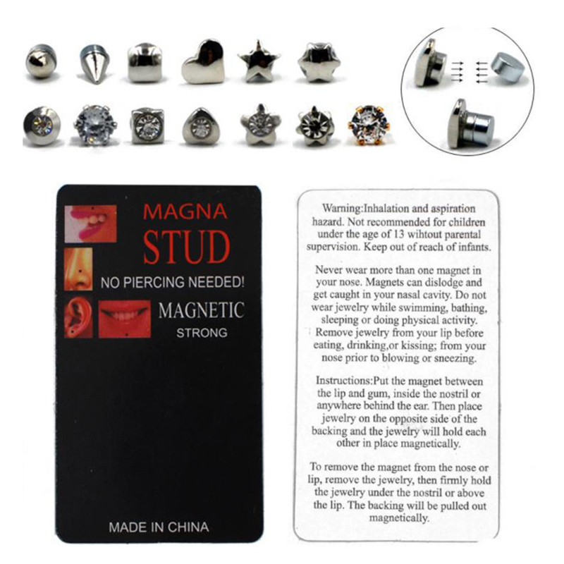 Different Designs Fake Cheater Piercing Non Pierced Magnet Ear Lip Labret Nose Ring Stud Jewelry Mag
