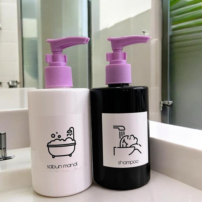 ID BOTOL 250ML EXCLUSIVE STIKER GAMBAR KECIL PUMP LILAC UNGU AESTHETIC BOTTLE REFILL SABUN CAIR