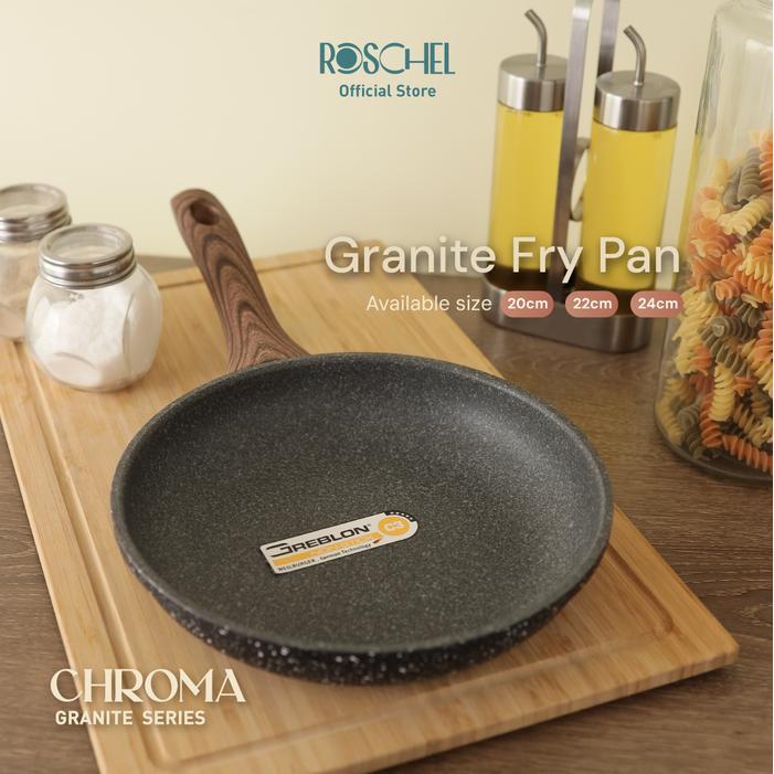 Roschel Chroma Granite Frypan 20 Cm, 22Cm, 24Cm Non-Stick Greblon C3 German Coating Panci