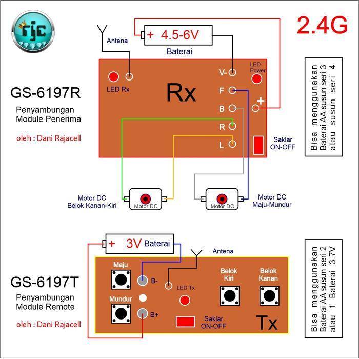 ecdc- Module Pcb Mainan Rc Remote Control 2.4Ghz 4Ch Gs-6197 Universal