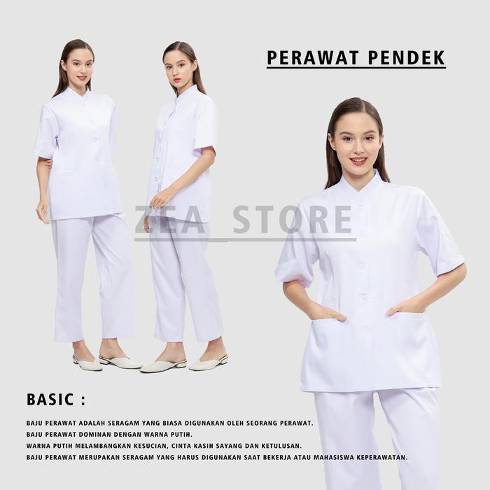 Baju Perawat wanita Lengan Pendek Baju Dokter Baju Perawat Putih Seragam Perawat Katun