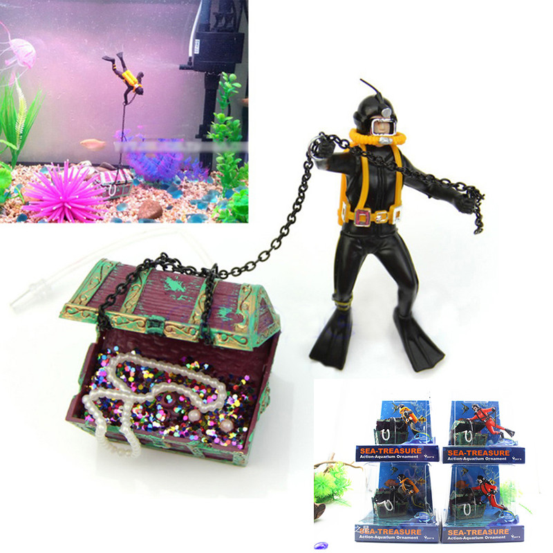 American Seahorse Pneumatic Aquarium Decorated Treasure Hunt Frogman Aquarium Landscape Diver Treasu