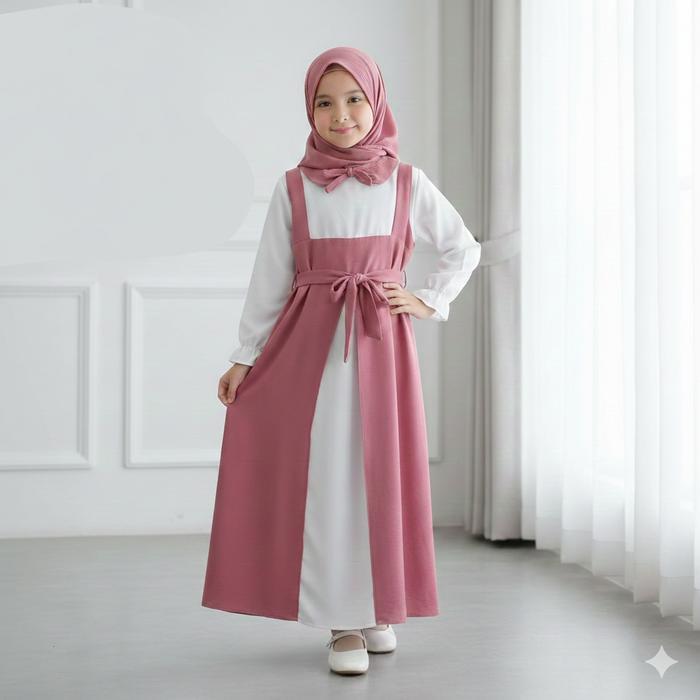 BAJU GAMIS ANAK SELENA KIDS SET GAMIS HIJAB 4-11 TAHUN BAHAN CRINKLE VIRAL TERBARU GAMIS ANAK DENGAN