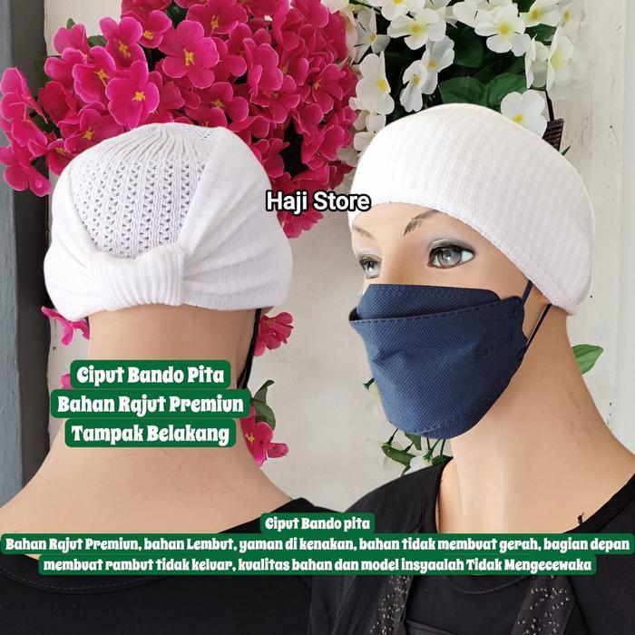 Ciput bergo haji dan umroh model bando pita rajut premium Wanita Instan