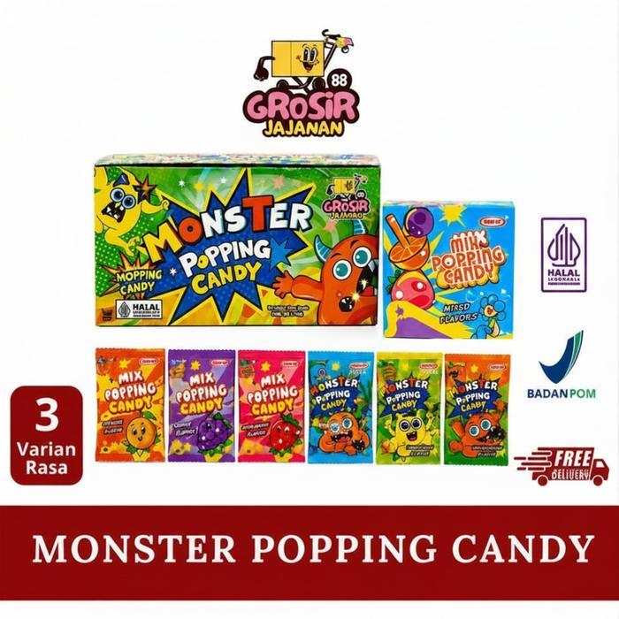 TERLARIS Permen Monster Popping Candy Mix Fruit Luvmi isi 40 pcs