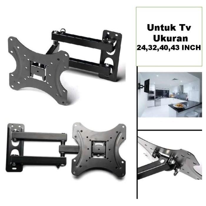 BERKUALITAS Bracket TV LED LCD 32-43 inch braket breket Tarik Ulur Putar 14-43''