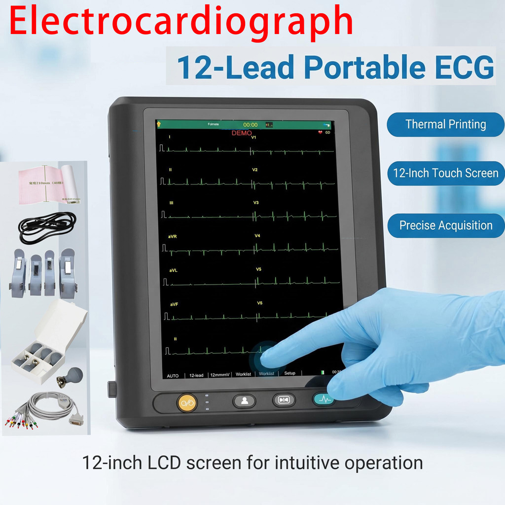 Terbatas ECG 1210 ECG Machine Electrocardiograph  12.1'' HD Touch LCD Display Portable 12 channel 12