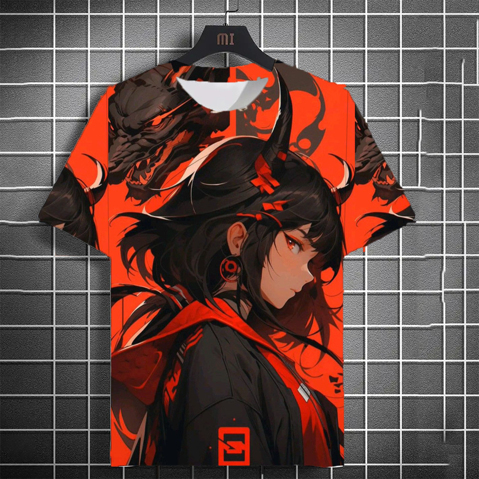 T-shirt anime pribadi pria 3D dicetak pedang samurai Gaya Jepang Atasan pria modis lengan pendek