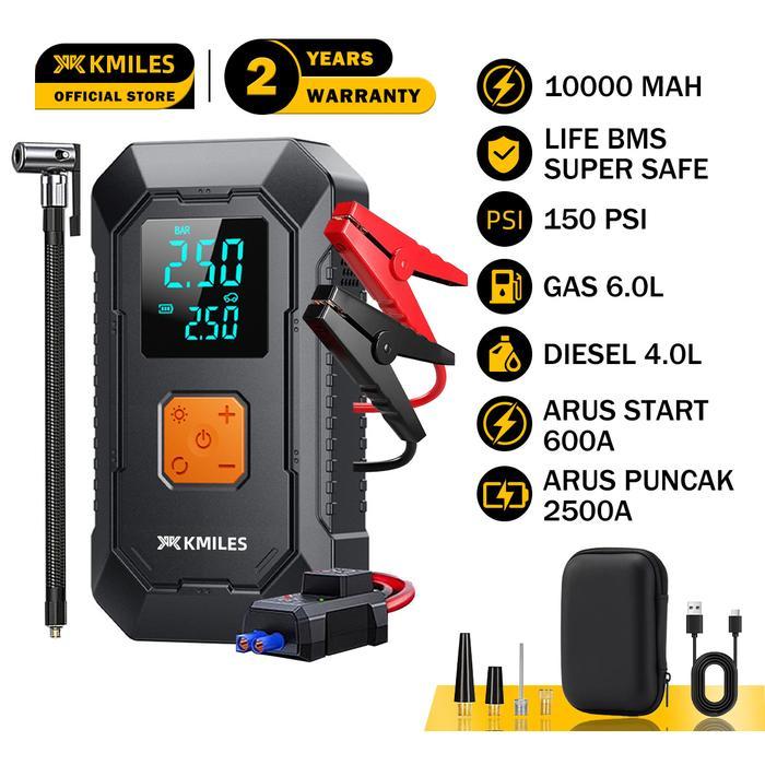 Kmiles Jumper Aki Mobil Dan Motor 10000Mah 12V Portable Jumper Aki Dengan Pompa Ban Dengan Power