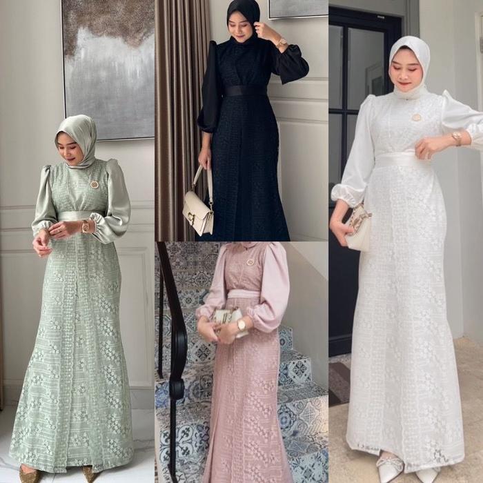Vannamille Id Maxi Dress Malika Brukat Fashion Muslim Wanita Oufit Lebaran Seragaman Pesta Gamis