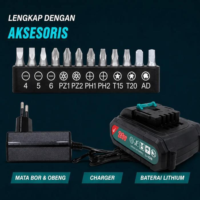 Mailtank Sh201 Bor Cordless 21V Baterai Kayu Besi