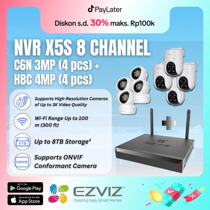 PROMO [PROMO BUNDLE] EZVIZ X5S 8W (1) + C6N 3MP (4) (INDDOOR) + H8C 4MP (4) (OUTDOOR) - NVR CAMERA