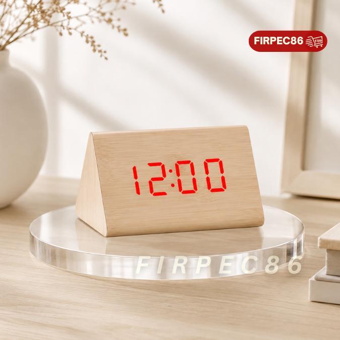Wooden Clock Led Digital Alarm Clock Sensor Suara & Temperatur