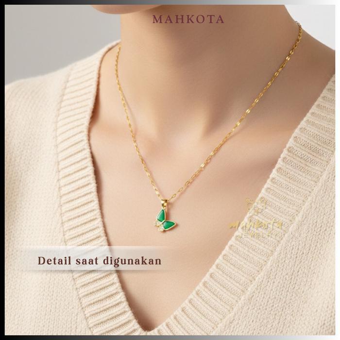 K53 Kalung Wanita Korean 6 Lapis Pelapisan Emas 18Kgp Liontin Green Butterfly Anti Karat Anti Luntur