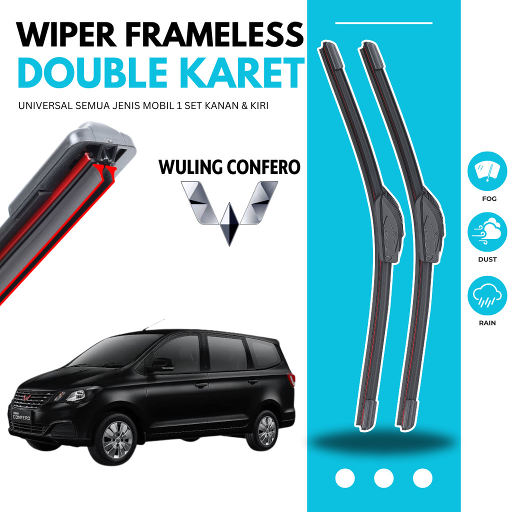 Wiper Premium Wuling Confero Double Karet Pembersih Kaca Depan Mobil 1 Set Kiri dan Kanan