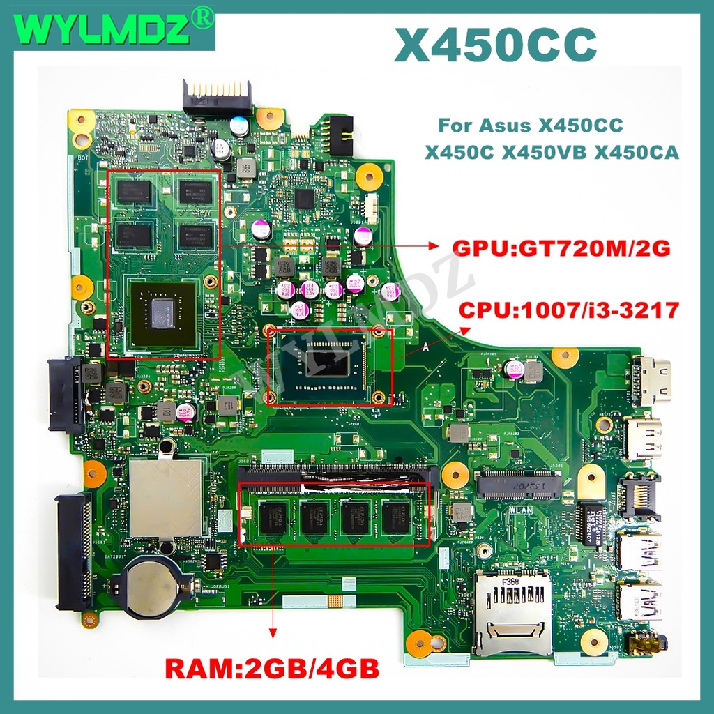 Casing Laptop X450CC Motherboard For Asus X450VC X450C X450C X450VP X450VB X450CA With 1007/i3 CPU 2