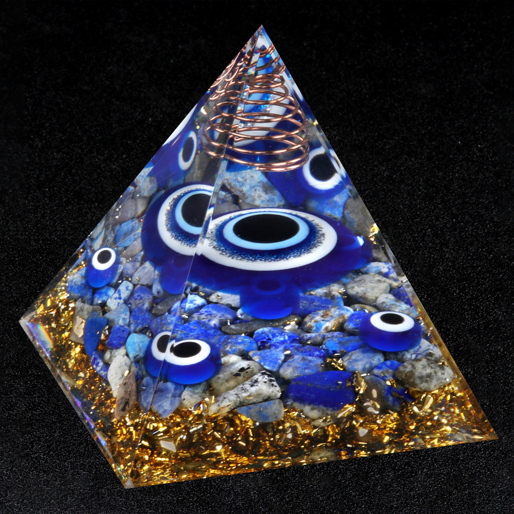 Crystal Energy Pyramid Orgonite Devil's Eye Ball Pyramid Reiki Healing Crystals Chakra Tool