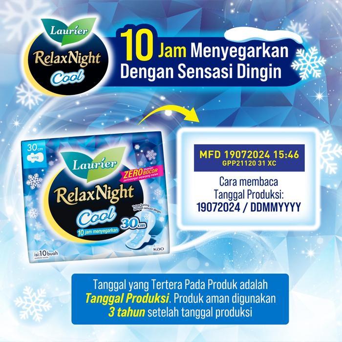 qgk4- Laurier Relax Night Cool Wing Pembalut Malam Wanita 10 Jam Menyegarkan 30Cm / Isi 10