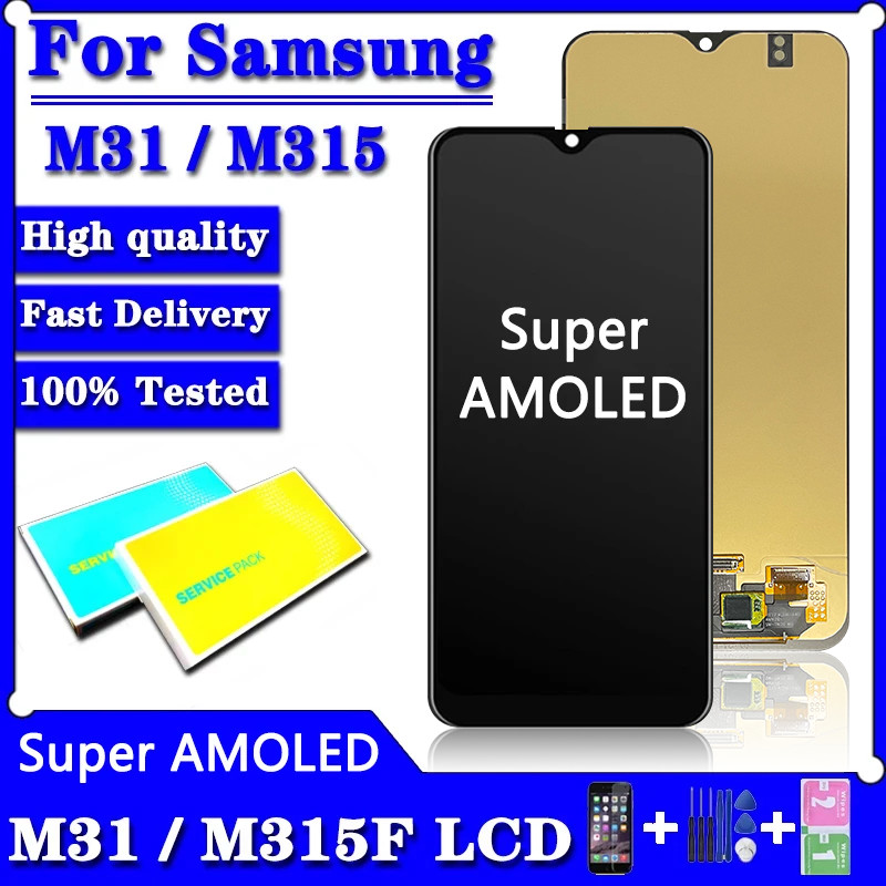 Super AMOLED For Samsung  M31 LCD M315 M315F SM-M315F LCD Display Touch Screen Digitizer Repair Part