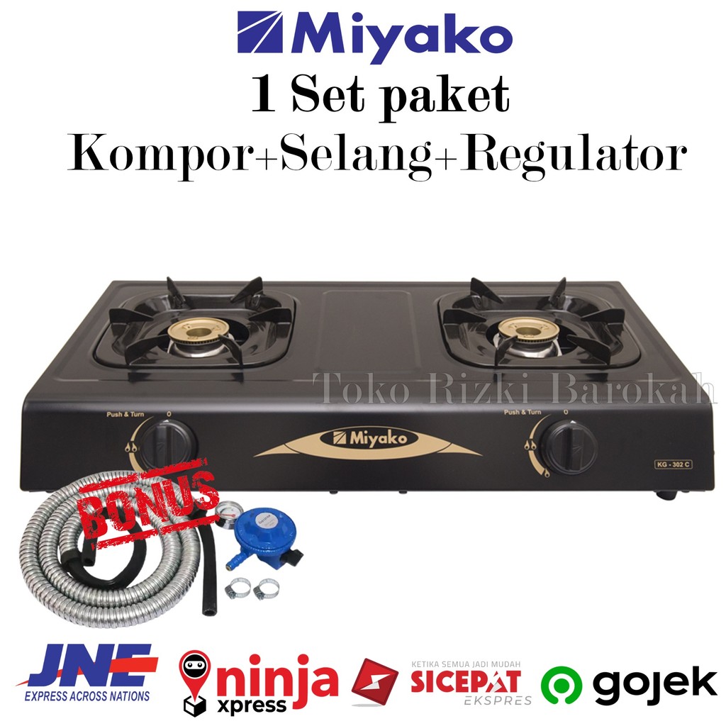 Kompor Gas 2 Tungku Miyako KG-302 C Bonus Selang Gas+Regulator Meter Kompor Gas 2 Tungku KG 302 C / 