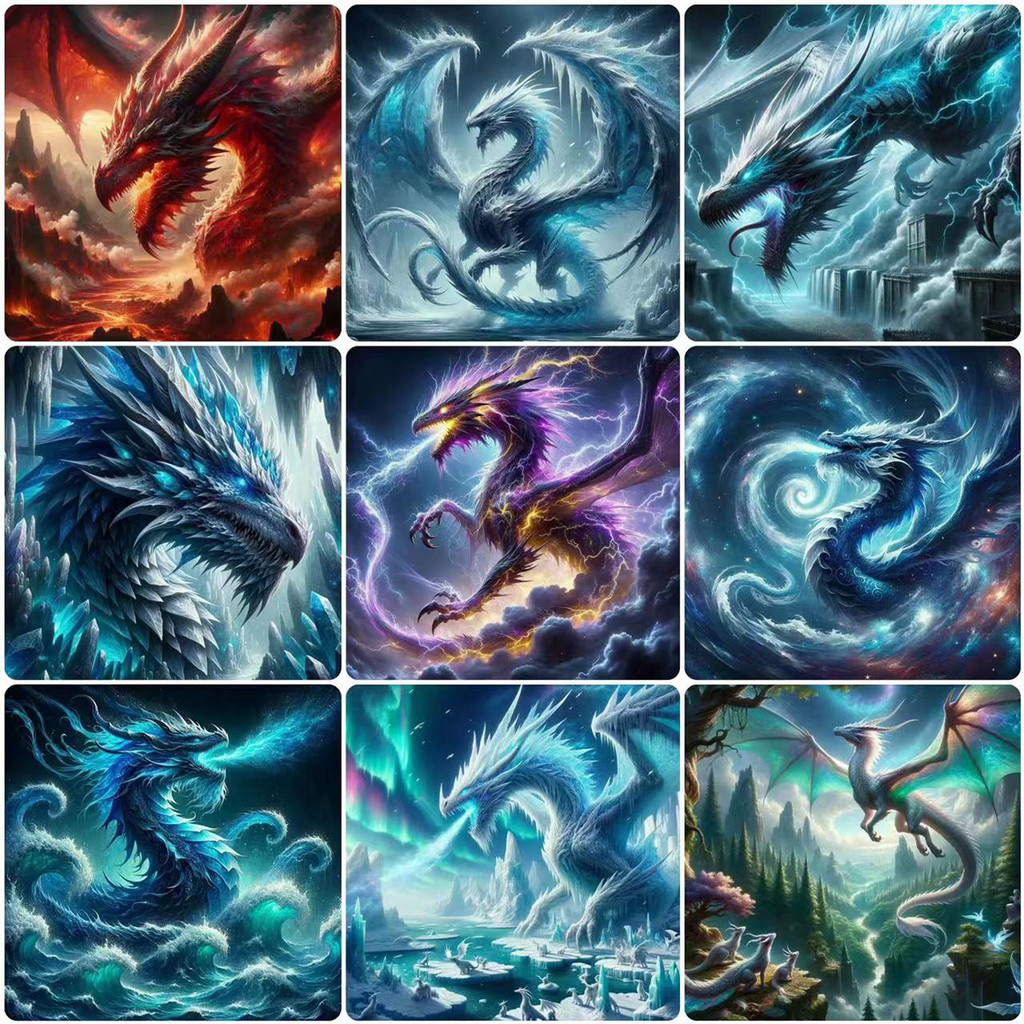 5D DIY Diamond Painting Lightning Ice Dragon Cross Stitch Kits Full Drill Diamond Mosaic Animal Embr