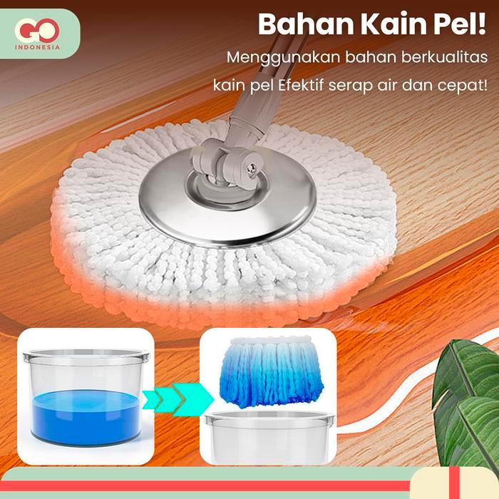 Shiny- Go X Icha Pel Lantai Spin Mop Dengan Ember Pel Putar Untuk Pembersih Lantai