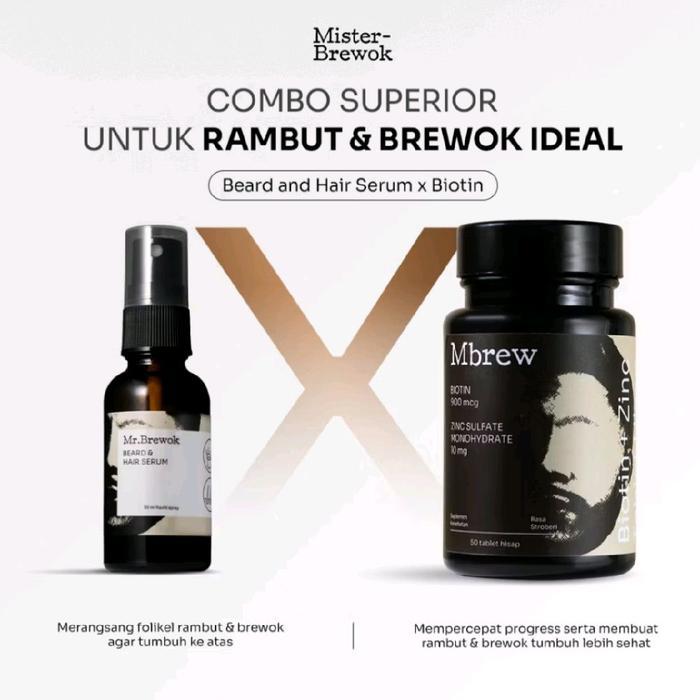 TERLARIS PAKET MISTERBREWOK Penumbuh Perawatan Rambut dan Brewok BIOTIN + Zinc - Misterbrewok Beard