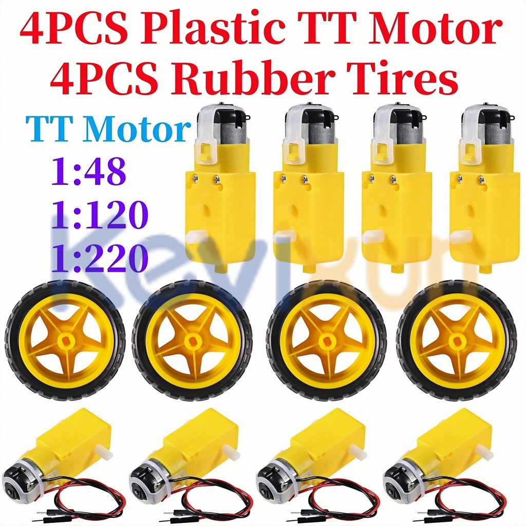 4PCS DC Electric Motor + Plastic TT Motor Tire Wheel 3-6V Dual Shaft Gear Motor TT Magnetic Gearbox