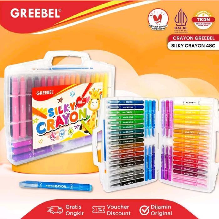 Greebel Silky Crayon 48 warna / Silky Crayon set 48 / Crayon cerah greebel