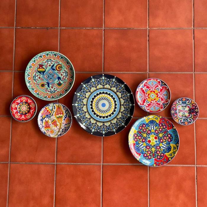 Set Pajangan Dinding Piring Keramik Maroko/Walldecor Motif Maroko/FREE KAWAT GANTUNG
