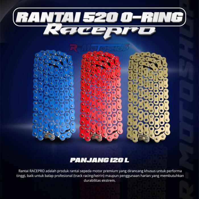 Rmotoshop Rantai Motor 520 O-Ring Gold Biru Merah Rantai Racepro Rante O-Ring 520 Rantai 520 Rante