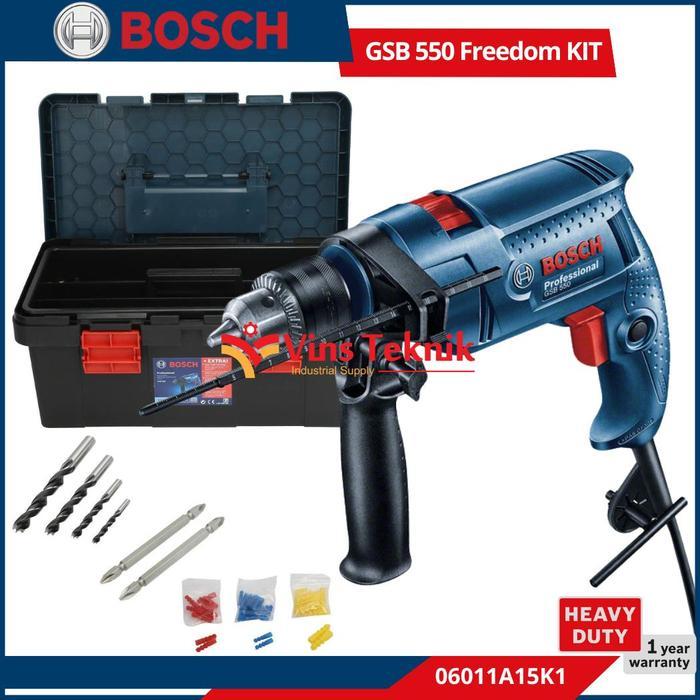 Ada Stok BOSCH GSB 550 Freedom Kit Mesin Bor Tembok 13mm SET Impact Drill GSB550 KIT Box
