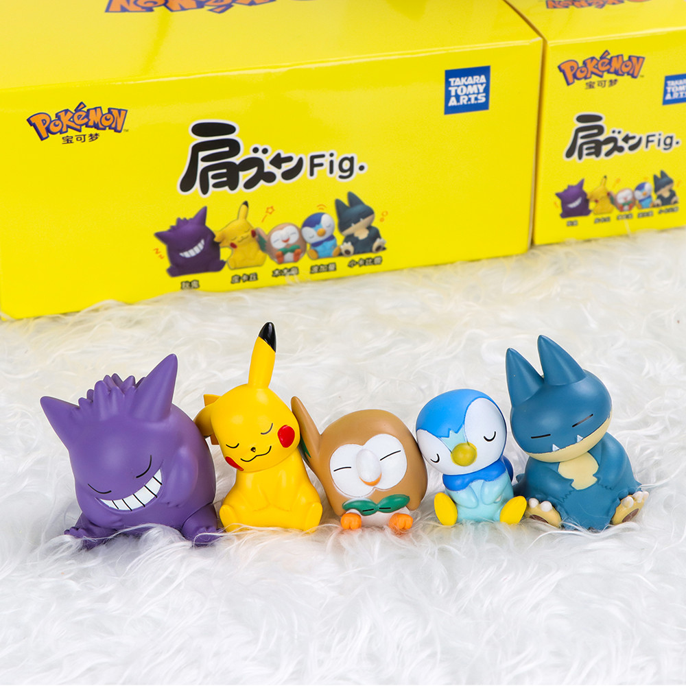 Pokemon 6pcsset Pikachu Psyduck Gengar Jigglypuff Gonbe Slowpoke Cute Sleeping Model Doll Action