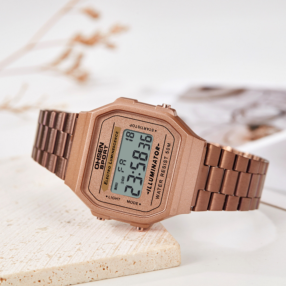 OHSEN Ladies Digital Watch Ultra Thin Fion Rose Gold Waterproof Electronic Women Sport Watches