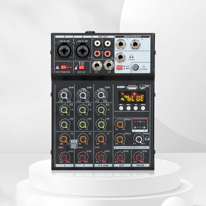 Mixer Audio Digital Mini Murah Mixer 4 Channel PC Soundcard Bluetooth Karaoke Player Profesional