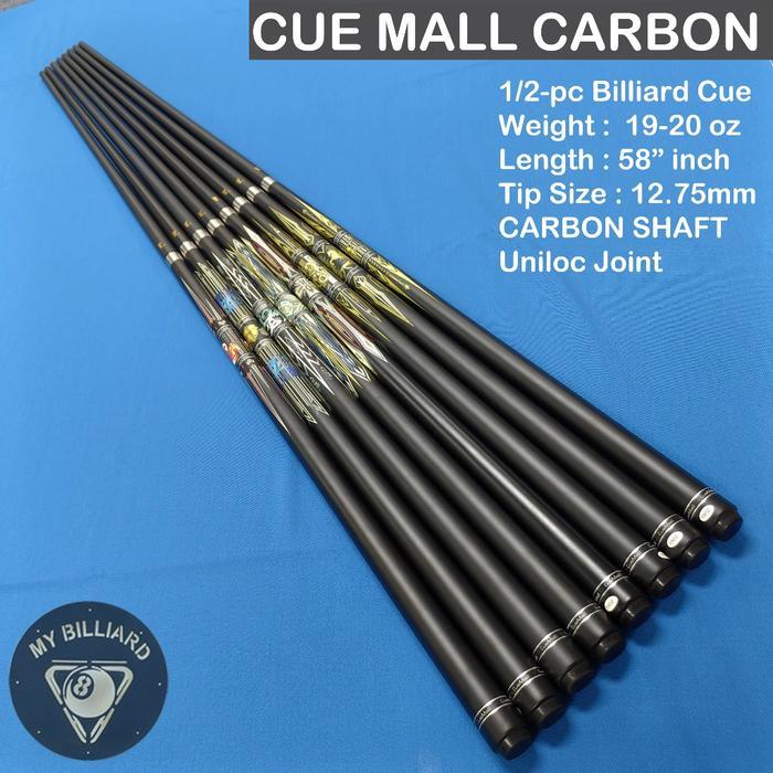 TERLARIS Cue Mall 12.75mm Carbon Black Cue - Stick Billiard Karbon CueMall