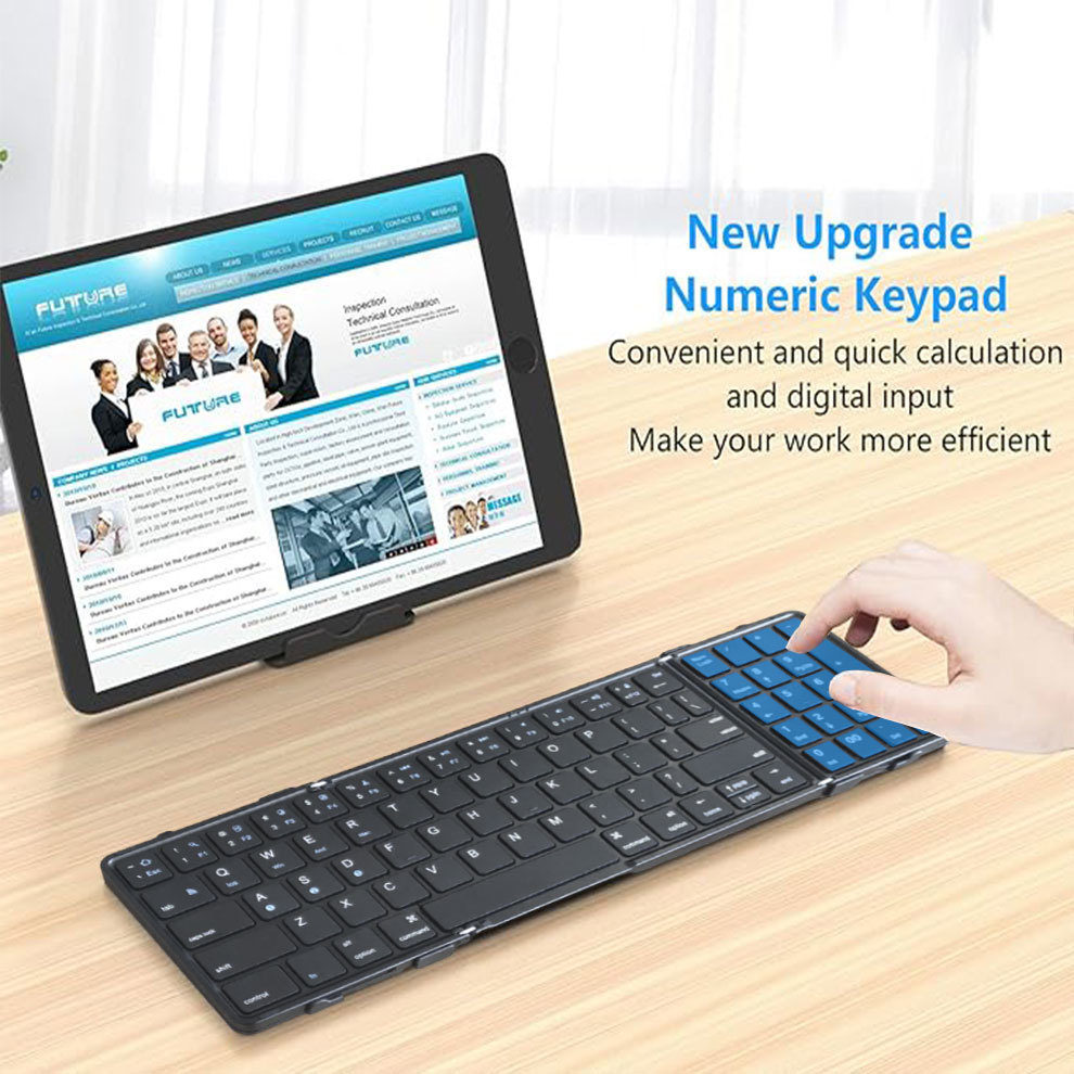 BOW Full Size Foldable Bluetooth Keyboard with Numeric Keypad Wireless Folding Keyboard Rechargeable