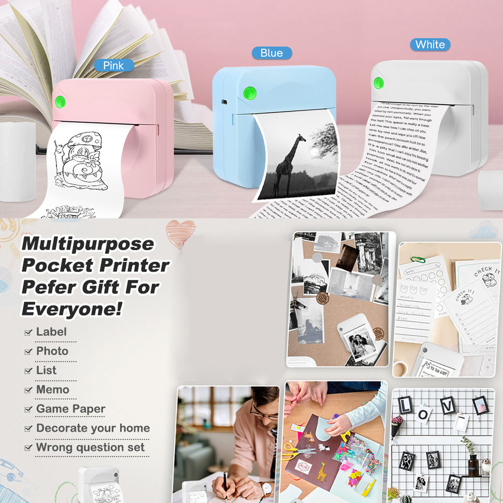 Mini Printer Thermal Adhesive Labels Printer Sticker Bluetooth Mini Pocket Label Notes Printer for