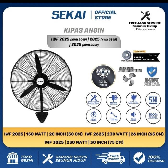 SEKAI IWF-2625 Wall fan Kipas Angin Tornado 26inch kipas Angin Tembok Besi IWF2625 IWF 2625 -