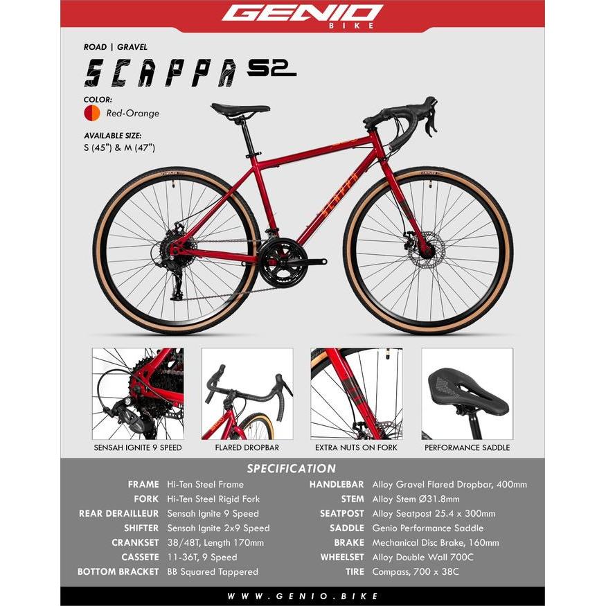 Sepeda Balap Roadbike Gravel evergreen SCAPPA S2 700CC SNI - Merah