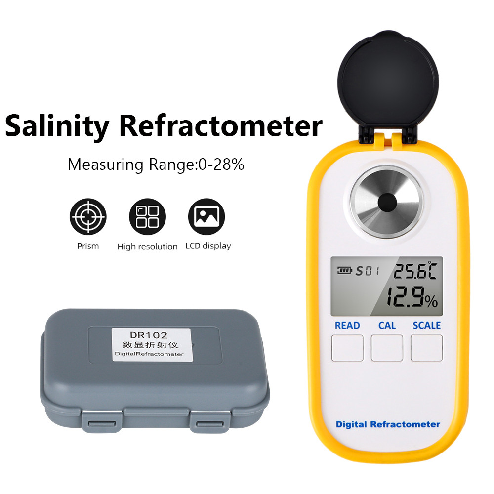 DR201 0-28% Salinity Refractometer LCD Digital Refractometer Salinity Specific Gravity Meter Food