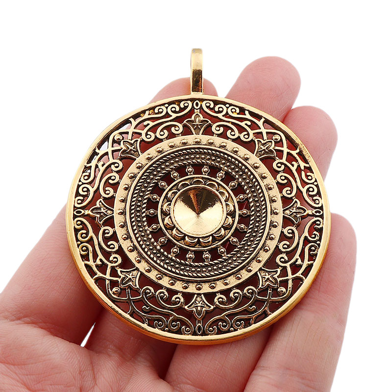 5PCS Large Boho Hollow Filigree Mandala Flower Round Charms Pendants for DIY Tribal Necklace Jewelry
