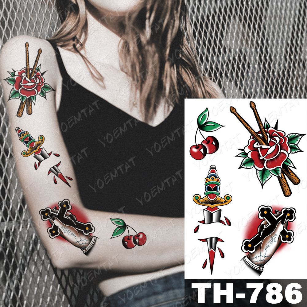 Praying Spades Arm Temporary Tattoo Sticker Gun Rose Flower Waterproof Tatto Virgin Mary Body Art Fa
